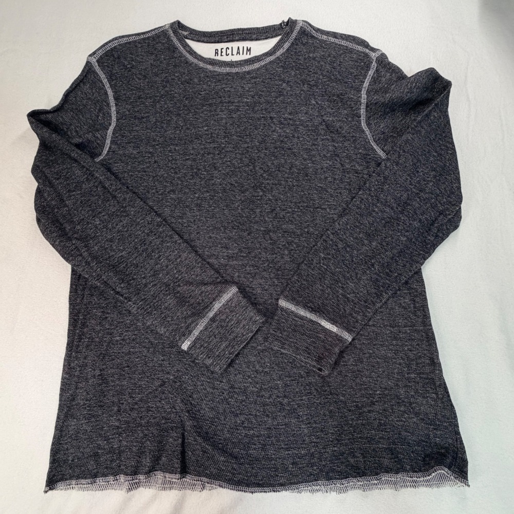 Reclaim Mens Thermal Shirt Large Gray Contrast Stitch Cotton Long Sleeve FK002